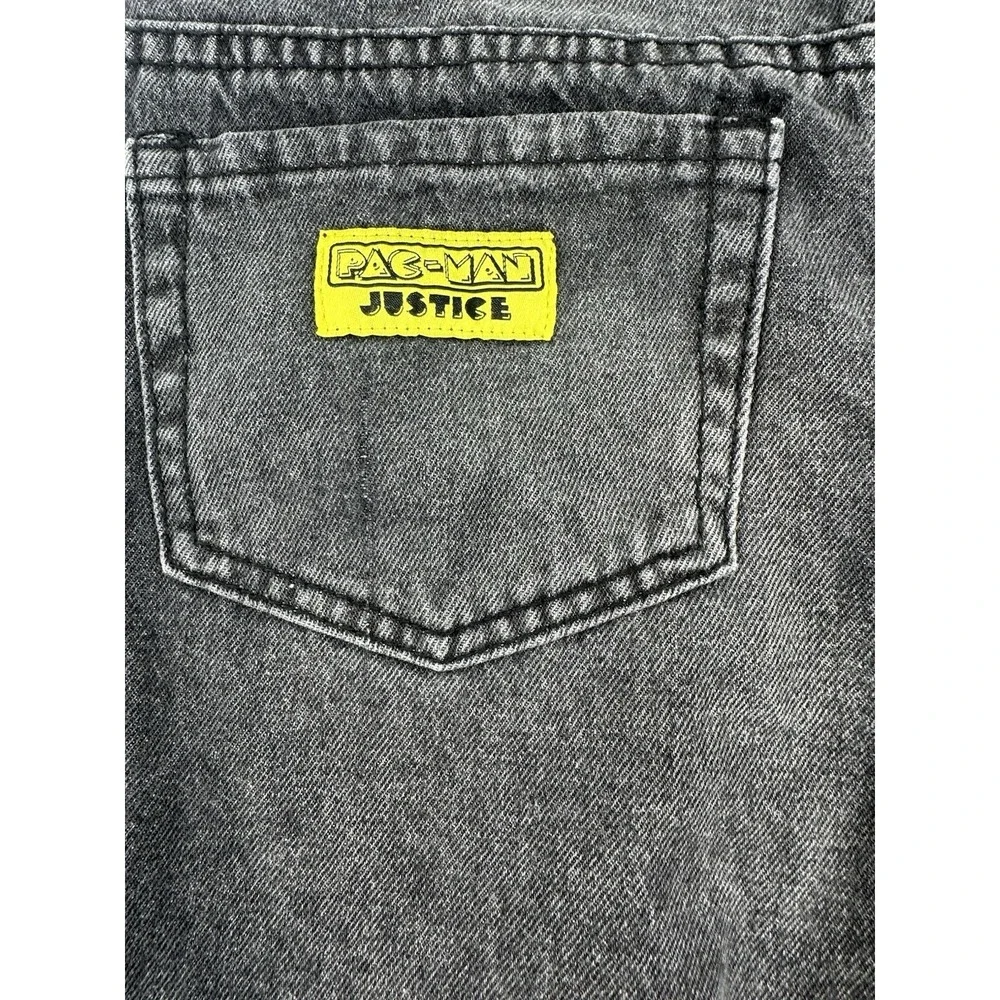 Justice X PACMAN Black Denim Shorts Size 14 Pockets Girls
